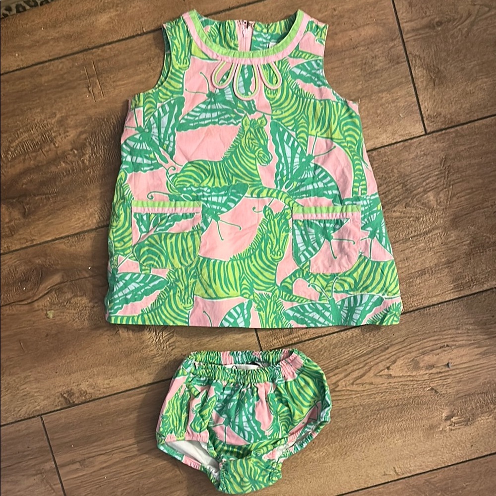Lilly Pulitzer Tropical Print Baby Dress and Bloomers 12-18 M